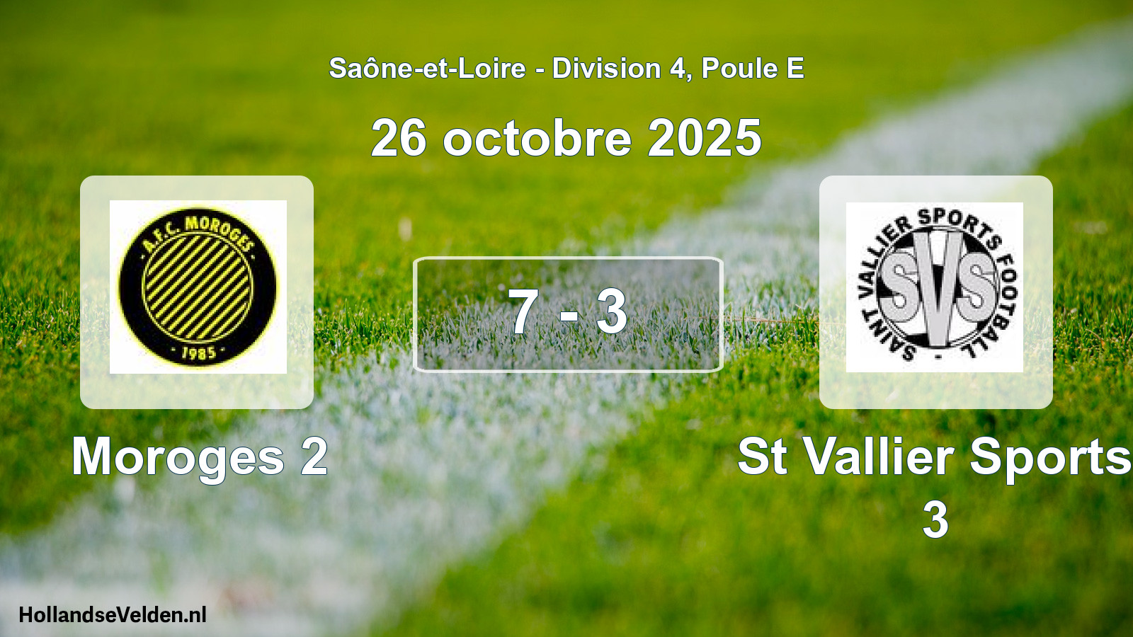 Match joué: Moroges 2 - St Vallier Sports 3 7 - 3 (26 octobre 2025)