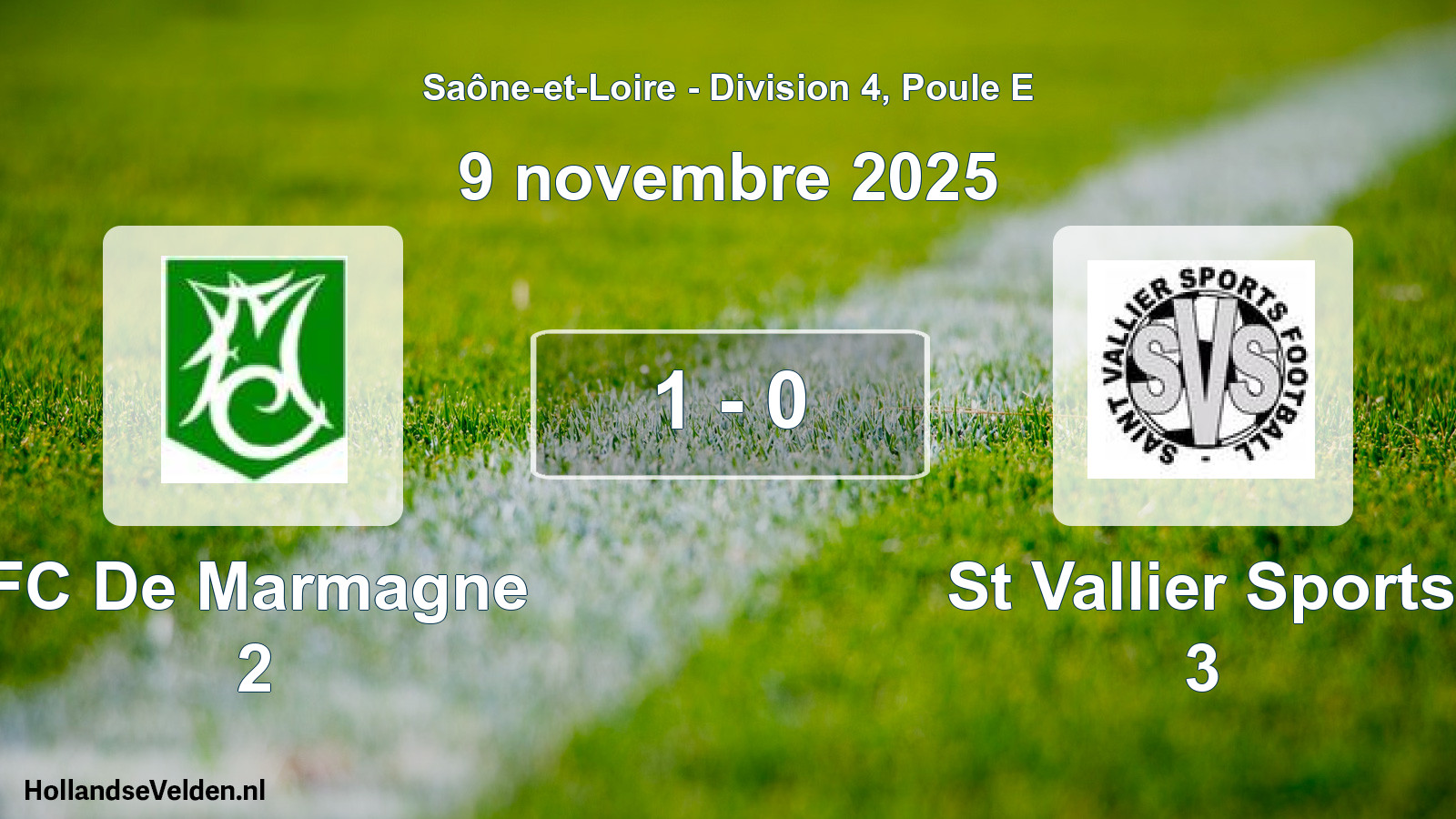 Match joué: FC De Marmagne 2 - St Vallier Sports 3 1 - 0 (9 novembre 2025)