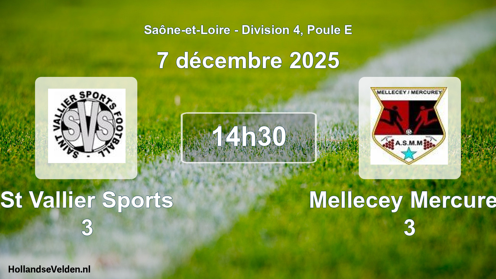Match programmé: St Vallier Sports 3 - Mellecey Mercurey 3 (7 décembre 2025)