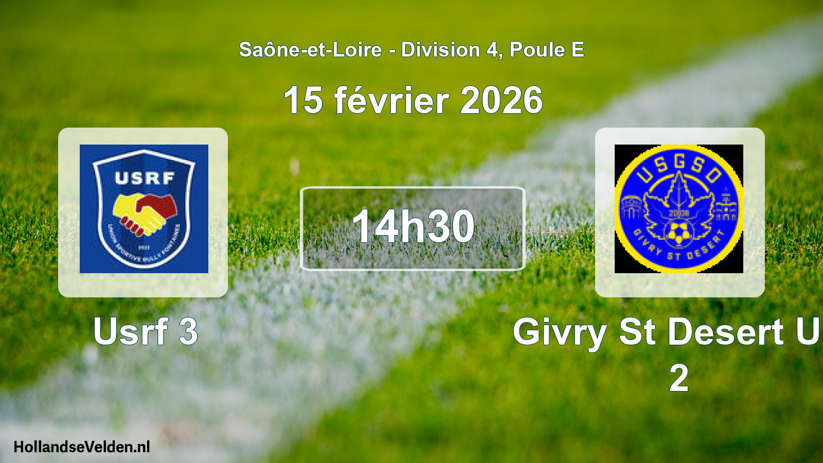 Match programmé: Usrf 3 - Givry St Desert US 2 (15 février 2026)