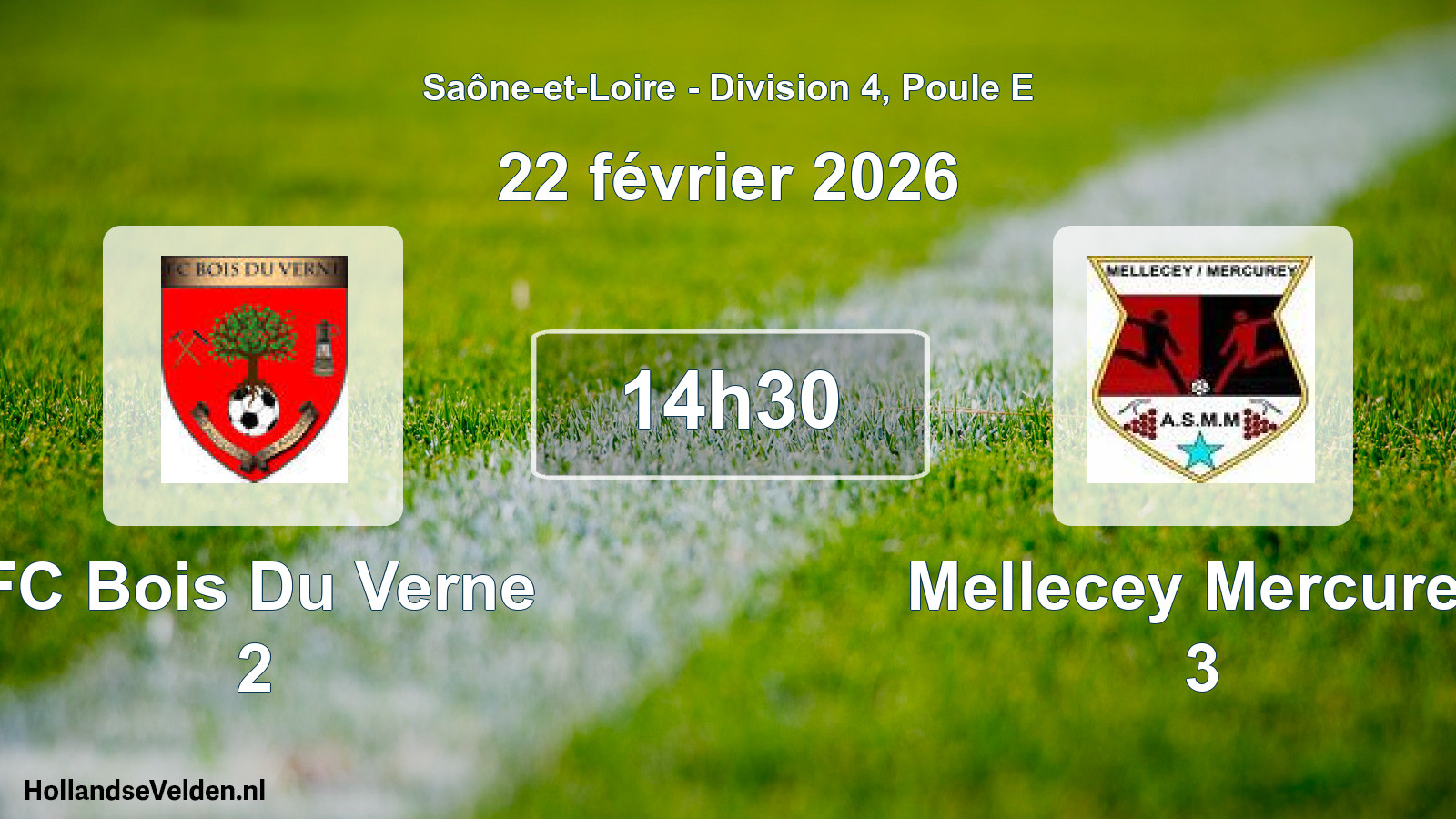 Match programmé: FC Bois Du Verne 2 - Mellecey Mercurey 3 (22 février 2026)