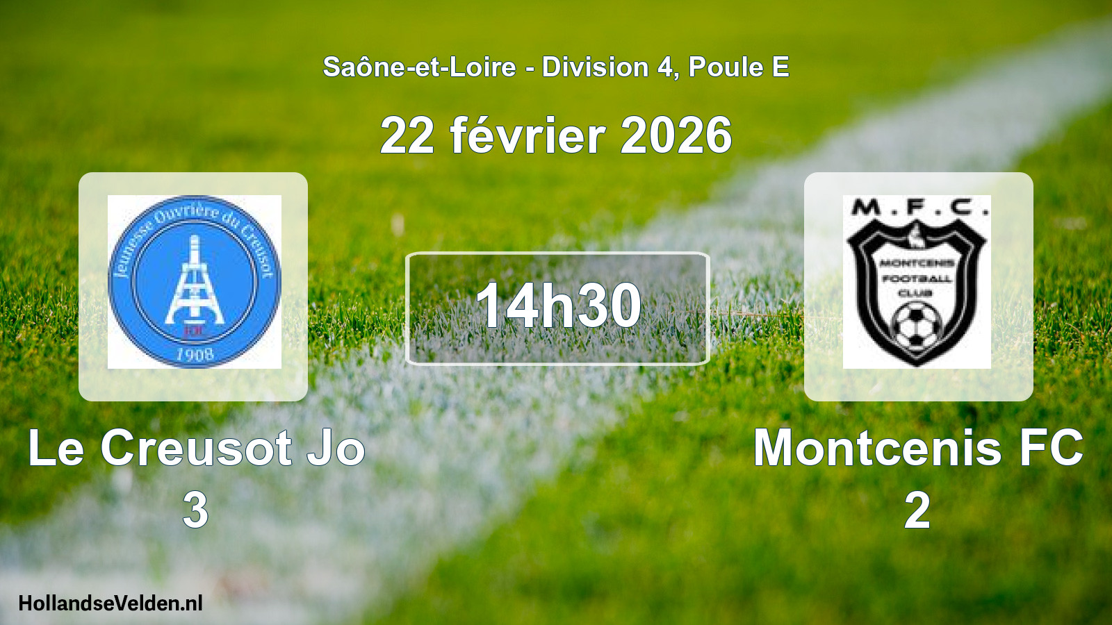 Geplande wedstrijd: Le Creusot Jo 3 - Montcenis FC 2 (22 februari 2026)
