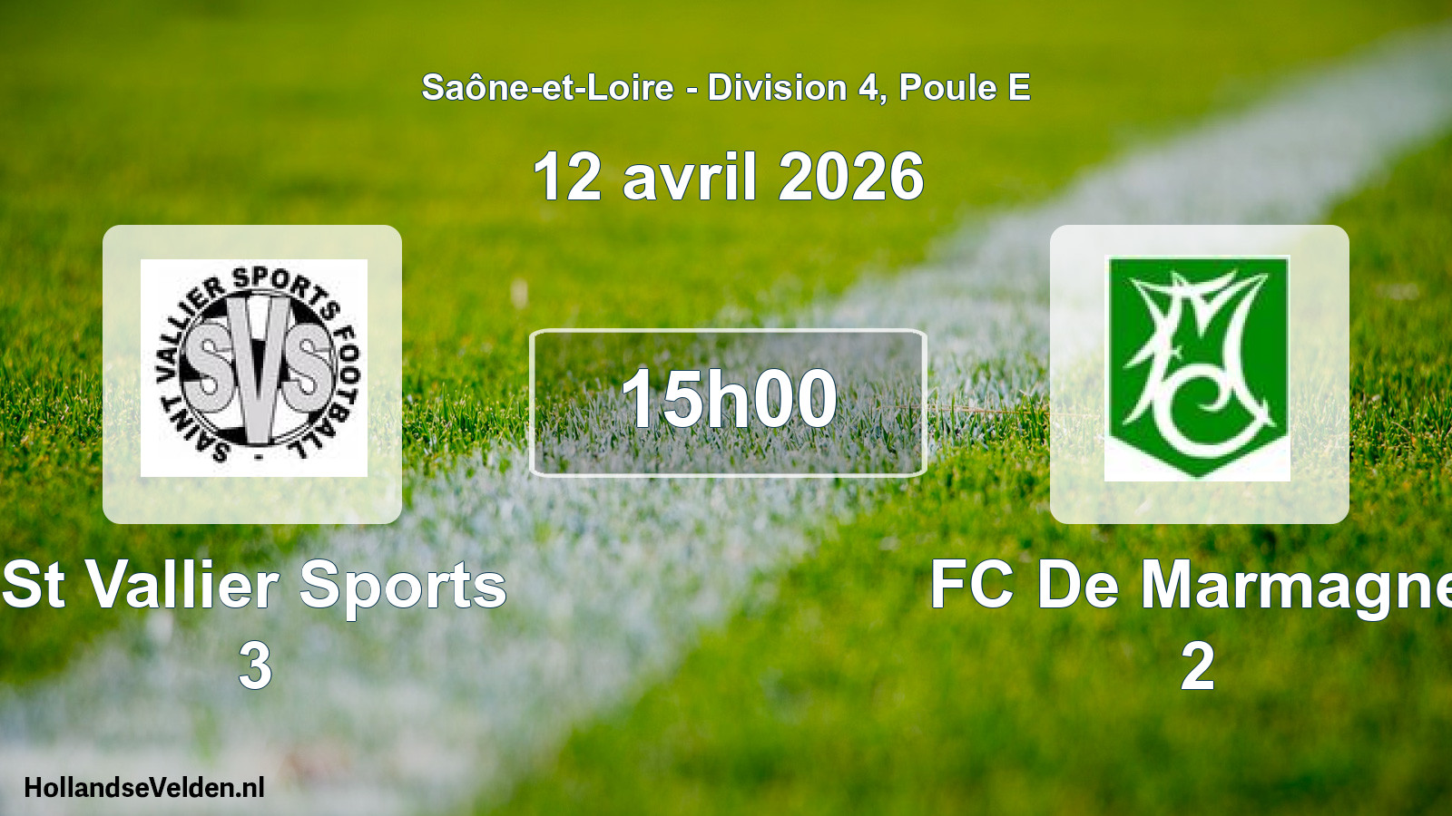 Match programmé: St Vallier Sports 3 - FC De Marmagne 2 (12 avril 2026)