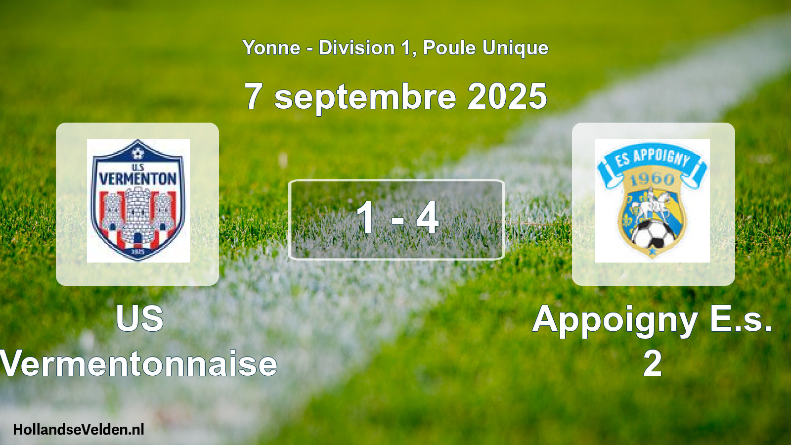 Match joué: US Vermentonnaise - Appoigny E.s. 2 1 - 4 (7 septembre 2025)