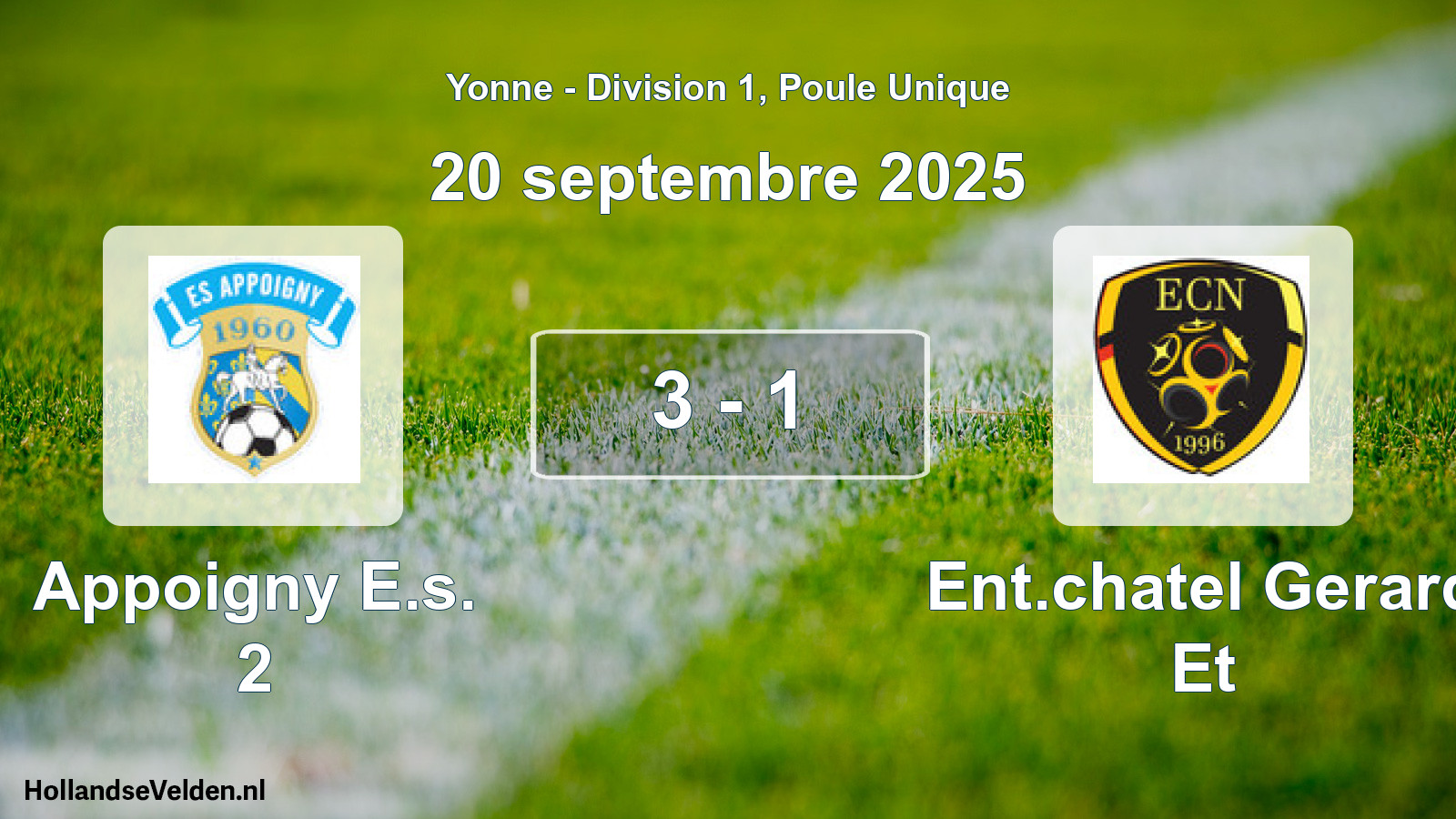 Match joué: Appoigny E.s. 2 - Ent.chatel Gerard Et 3 - 1 (20 septembre 2025)