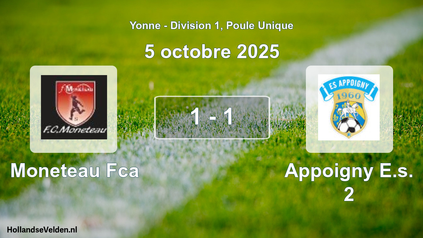 Gespeelde wedstrijd: Moneteau Fca - Appoigny E.s. 2 1 - 1 (5 oktober 2025)