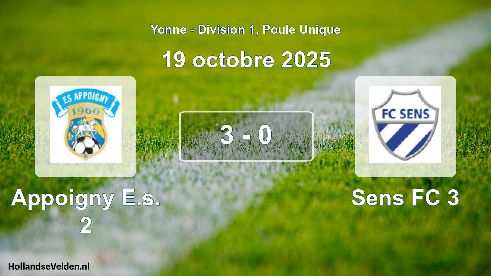 Match joué: Appoigny E.s. 2 - Sens FC 3 3 - 0 (19 octobre 2025)
