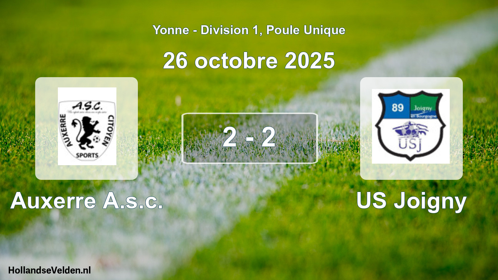 Match joué: Auxerre A.s.c. - US Joigny 2 - 2 (26 octobre 2025)