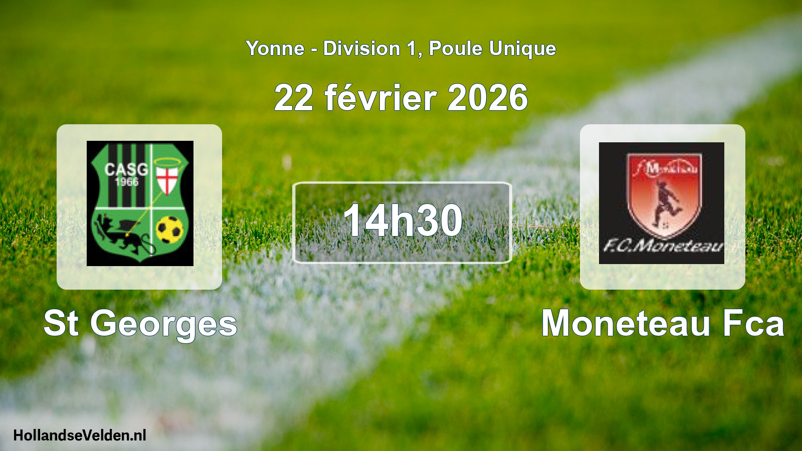 Match programmé: St Georges - Moneteau Fca (22 février 2026)