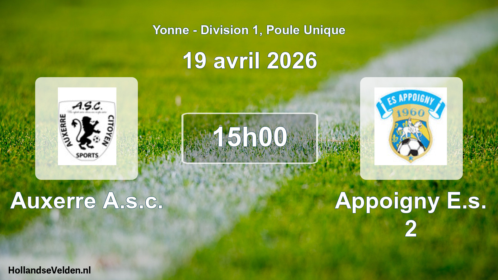 Match programmé: Auxerre A.s.c. - Appoigny E.s. 2 (19 avril 2026)