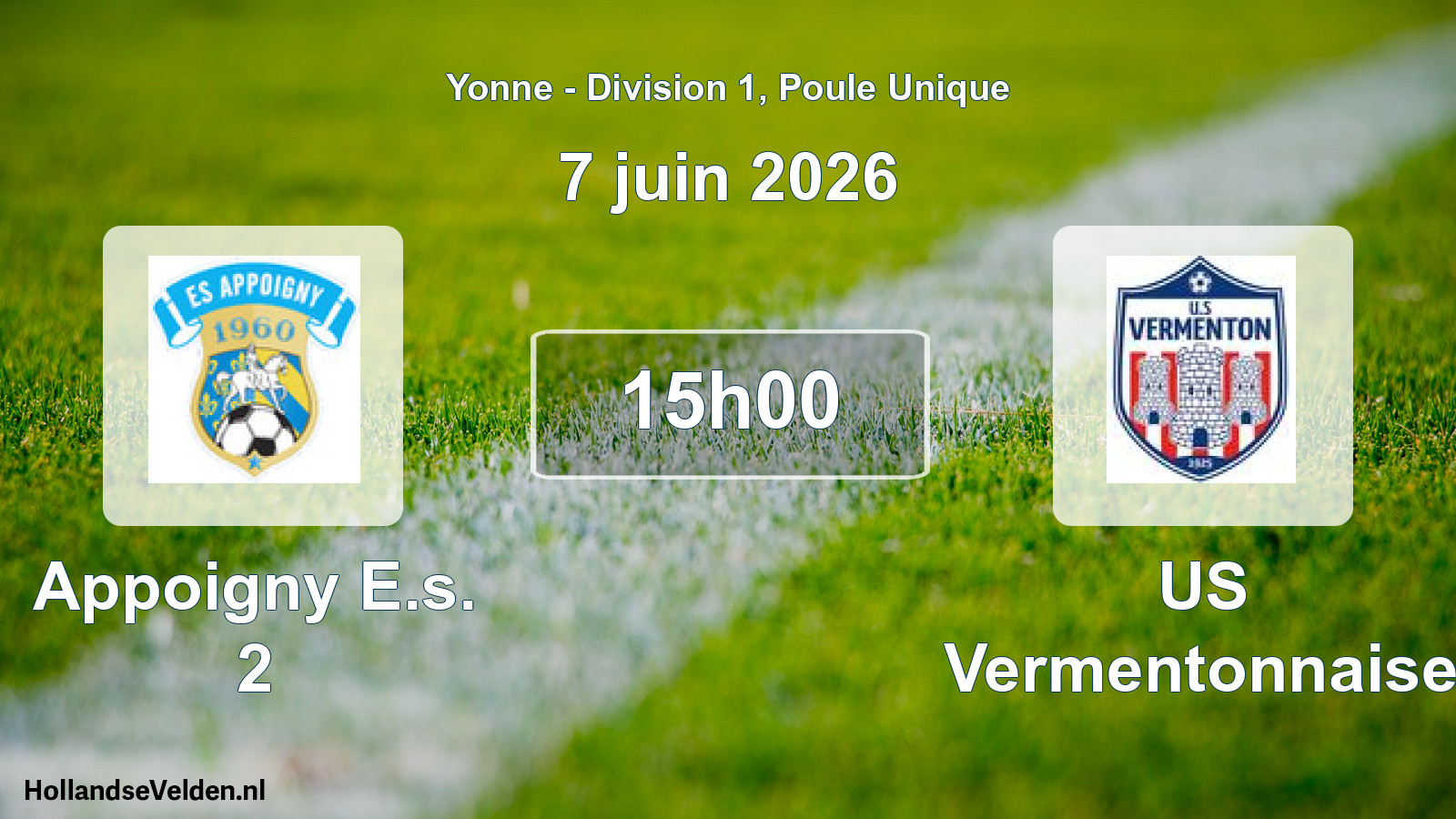 Match programmé: Appoigny E.s. 2 - US Vermentonnaise (7 juin 2026)