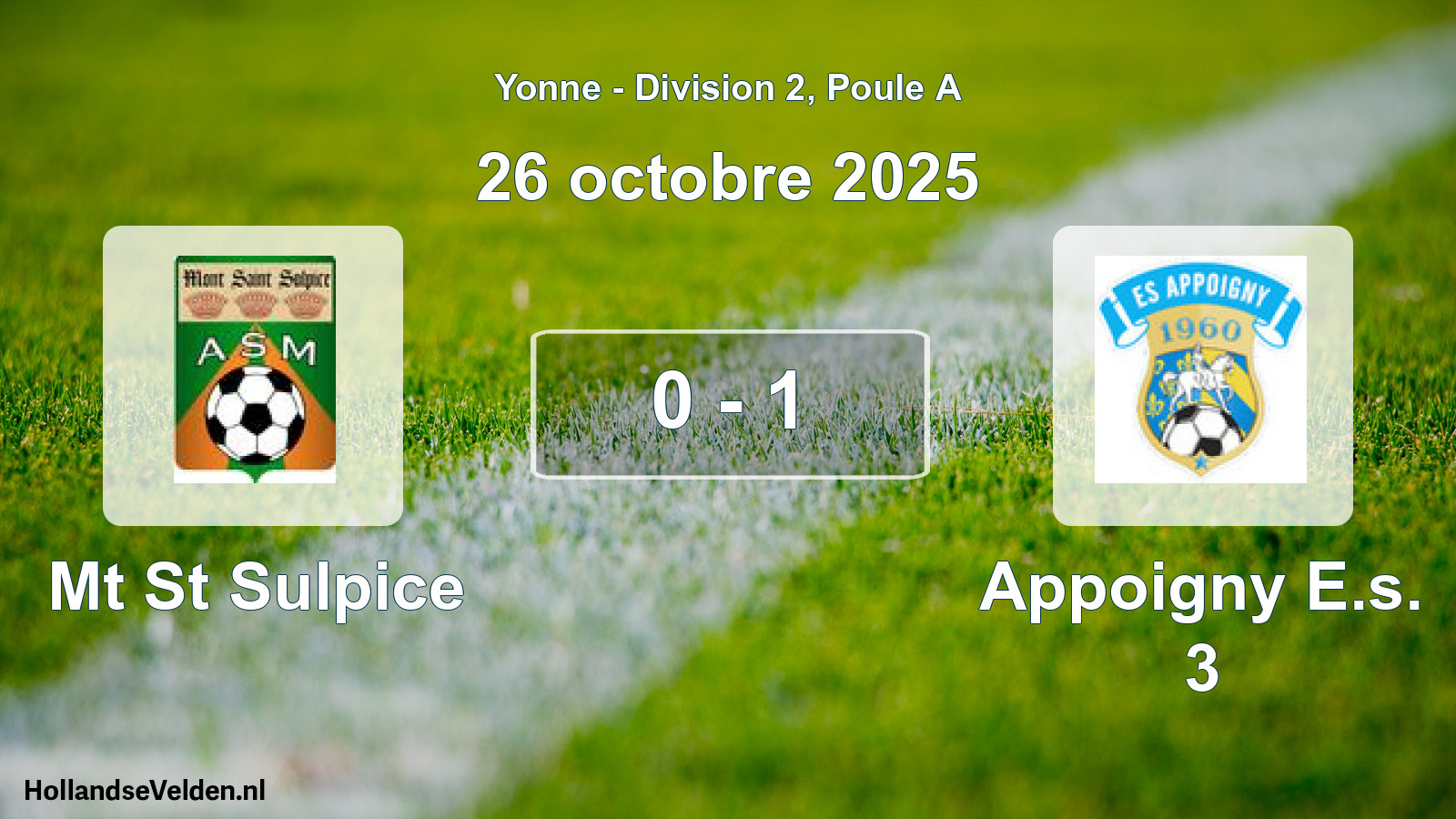 Match joué: Mt St Sulpice - Appoigny E.s. 3 0 - 1 (26 octobre 2025)