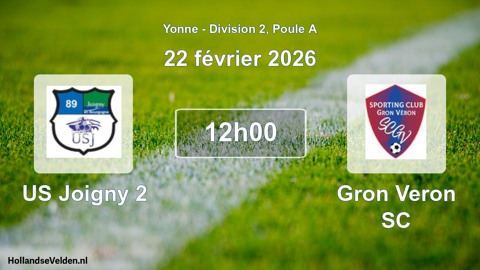 Match programmé: US Joigny 2 - Gron Veron SC (22 février 2026)