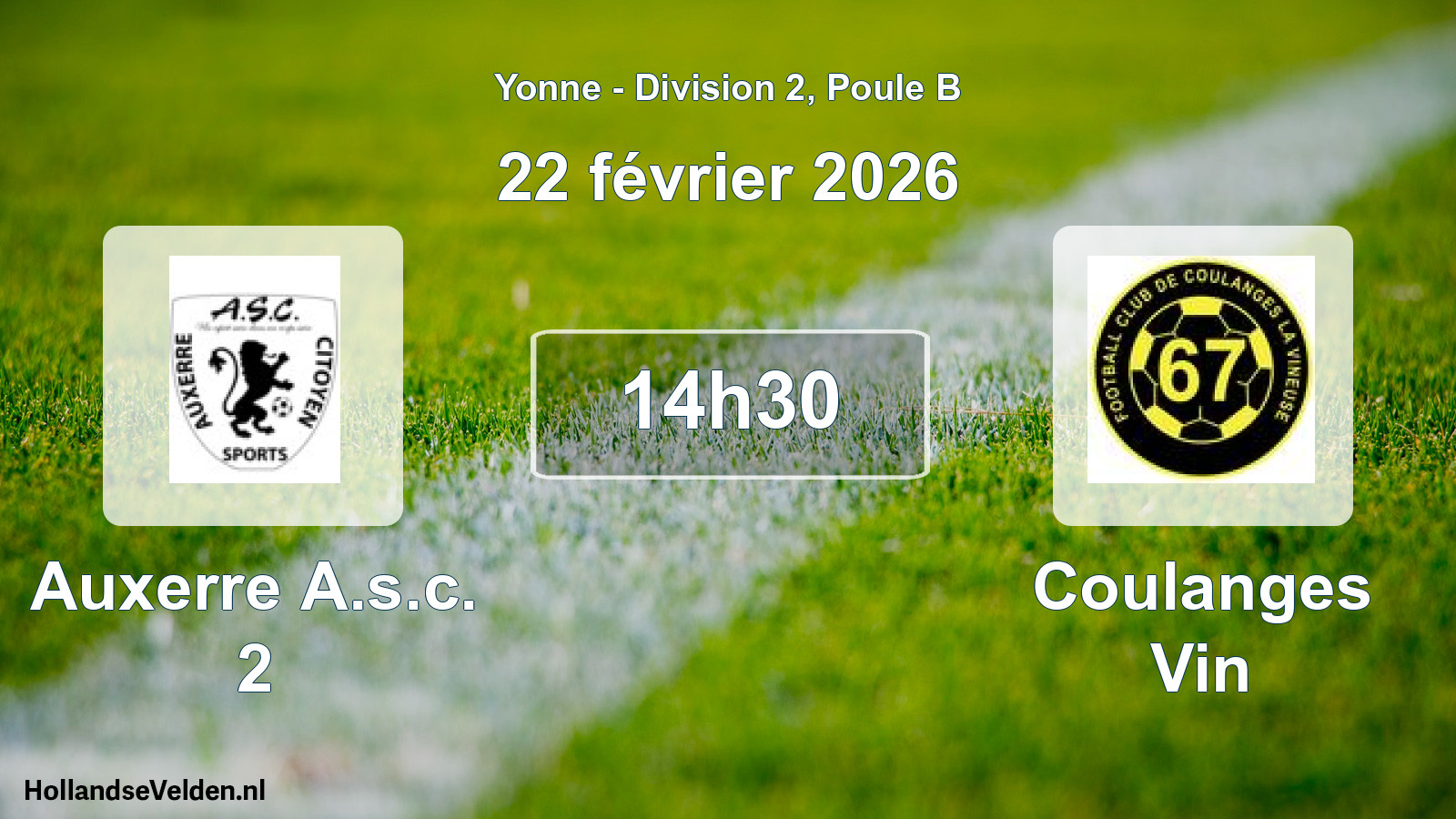 Geplande wedstrijd: Auxerre A.s.c. 2 - Coulanges Vin (22 februari 2026)