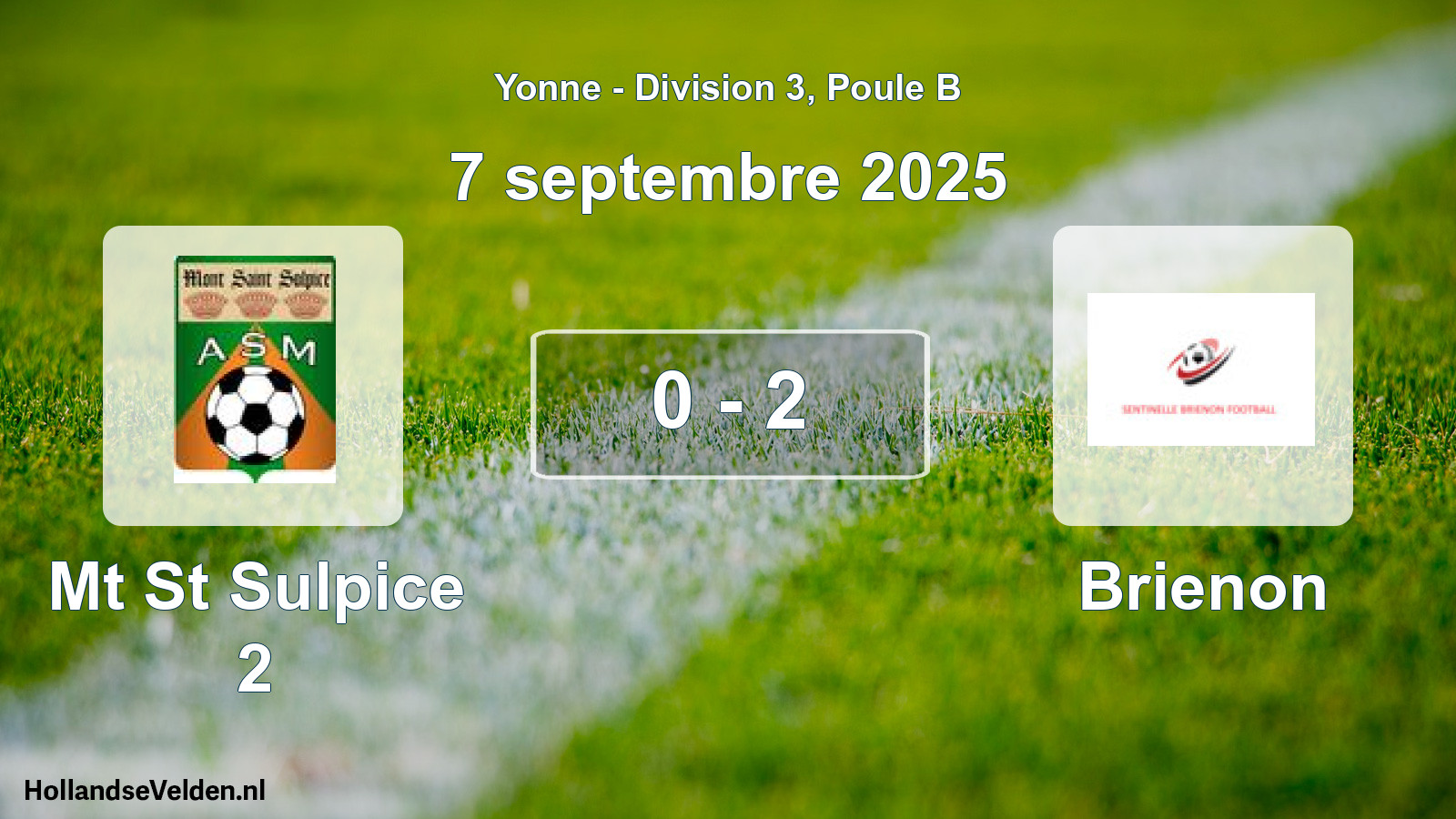 Match joué: Mt St Sulpice 2 - Brienon 0 - 2 (7 septembre 2025)