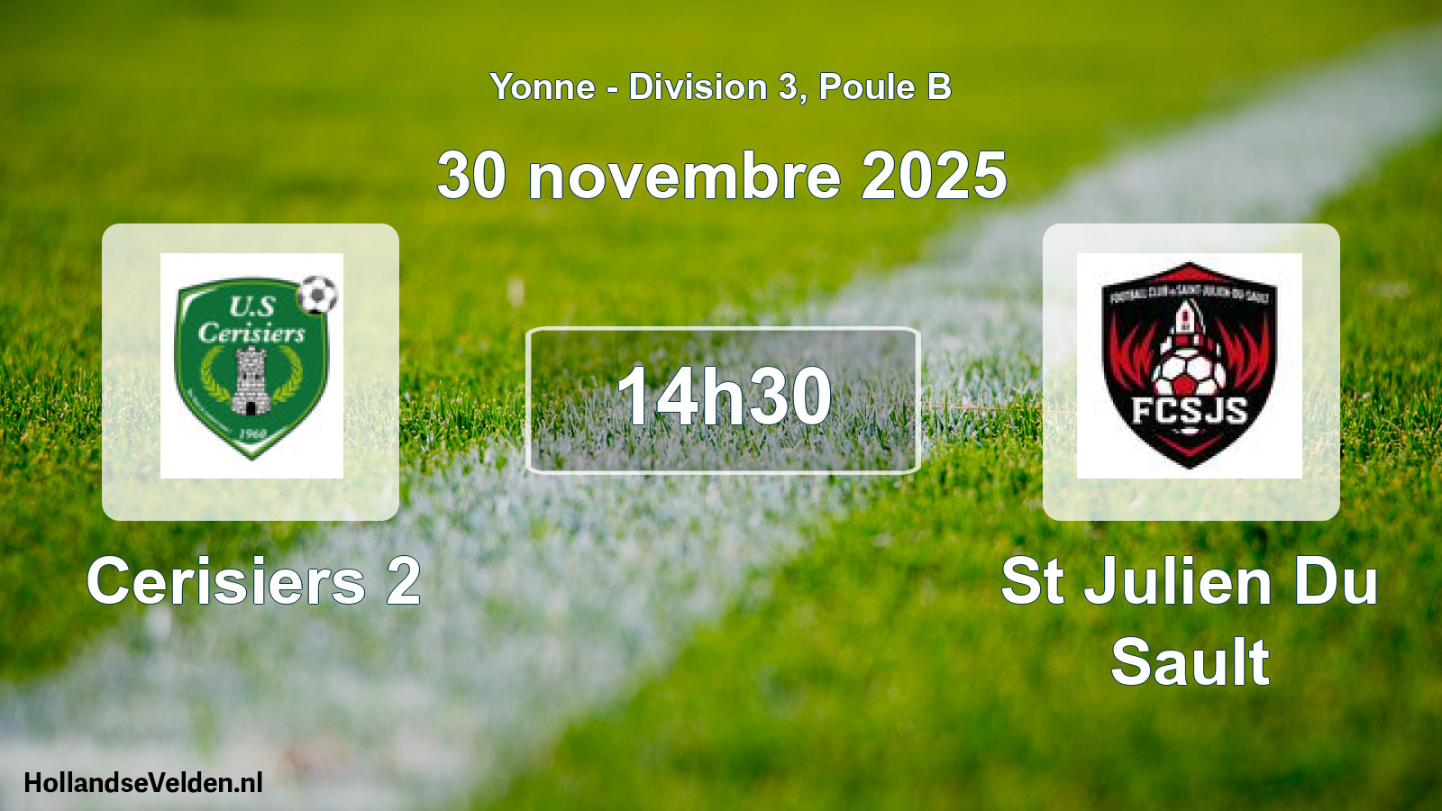 Match programmé: Cerisiers 2 - St Julien Du Sault (30 novembre 2025)