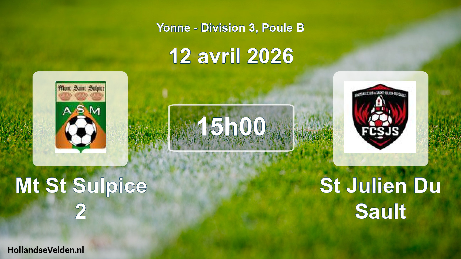 Match programmé: Mt St Sulpice 2 - St Julien Du Sault (12 avril 2026)