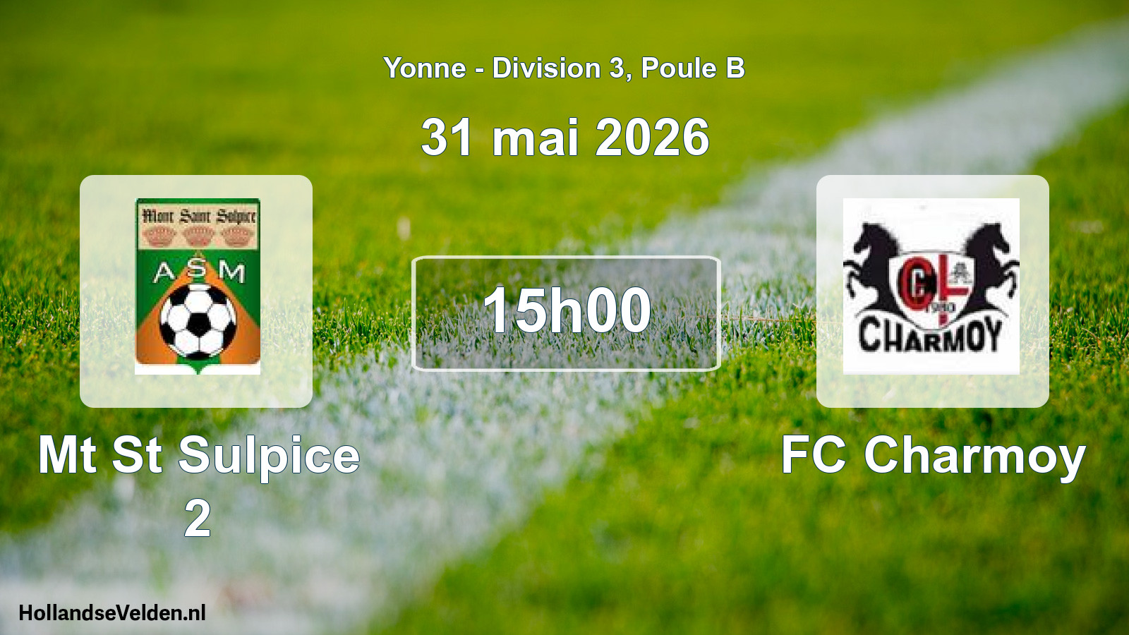 Match programmé: Mt St Sulpice 2 - FC Charmoy (31 mai 2026)