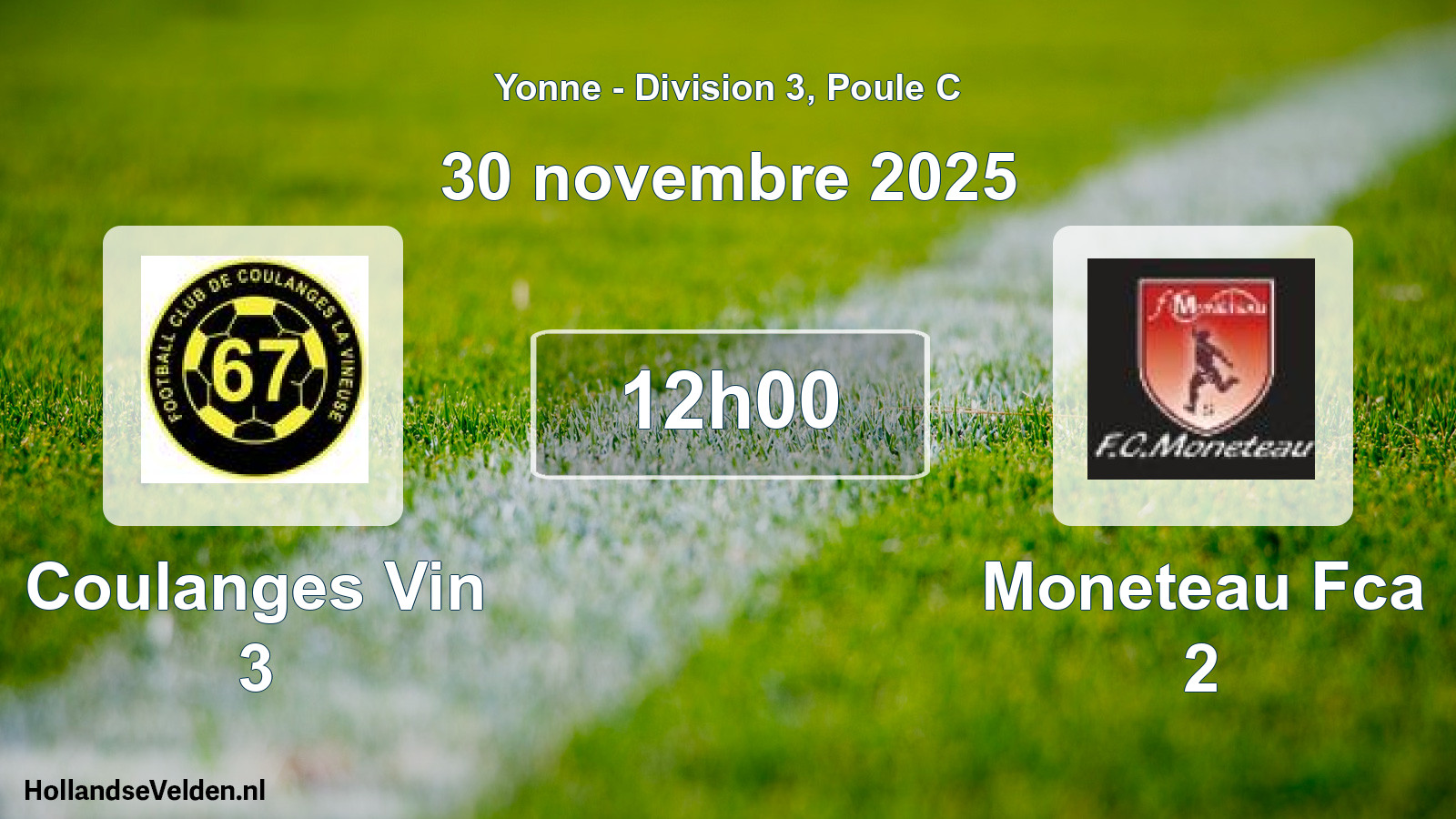 Match programmé: Coulanges Vin 3 - Moneteau Fca 2 (30 novembre 2025)