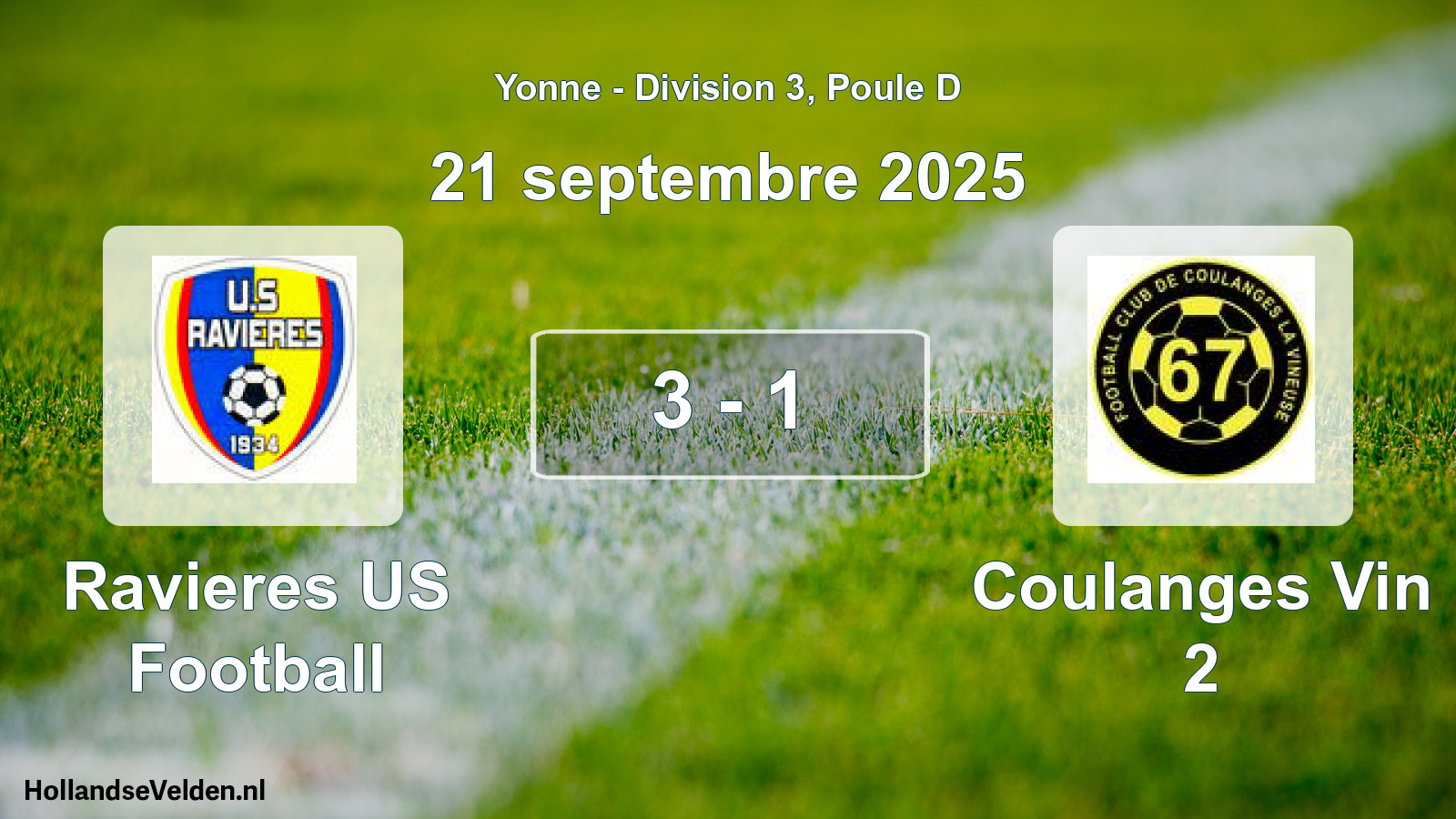 Match joué: Ravieres US Football - Coulanges Vin 2 3 - 1 (21 septembre 2025)