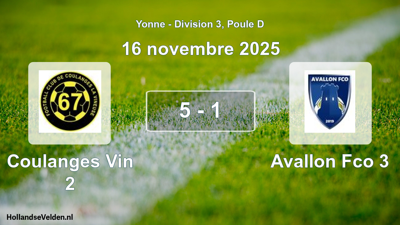 Match joué: Coulanges Vin 2 - Avallon Fco 3 5 - 1 (16 novembre 2025)