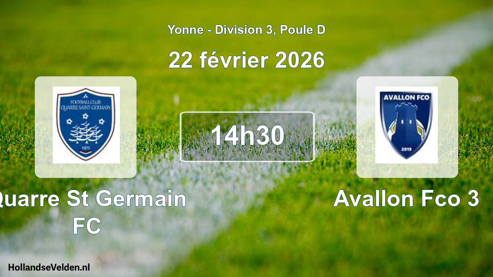 Match programmé: Quarre St Germain FC - Avallon Fco 3 (22 février 2026)