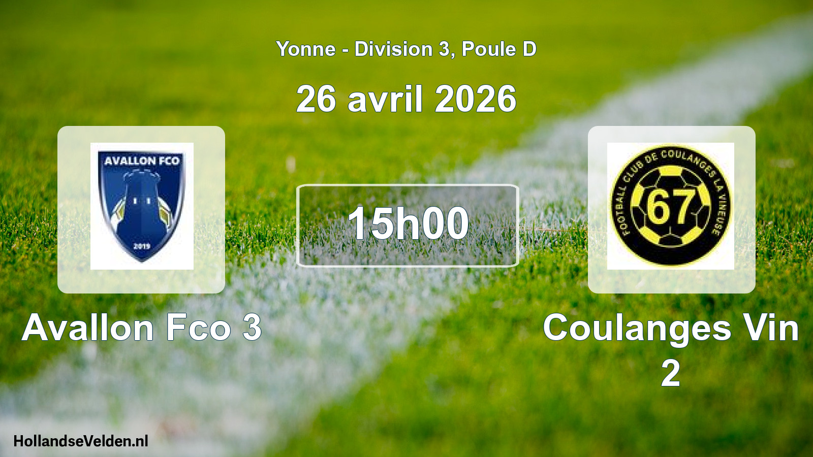 Match programmé: Avallon Fco 3 - Coulanges Vin 2 (26 avril 2026)
