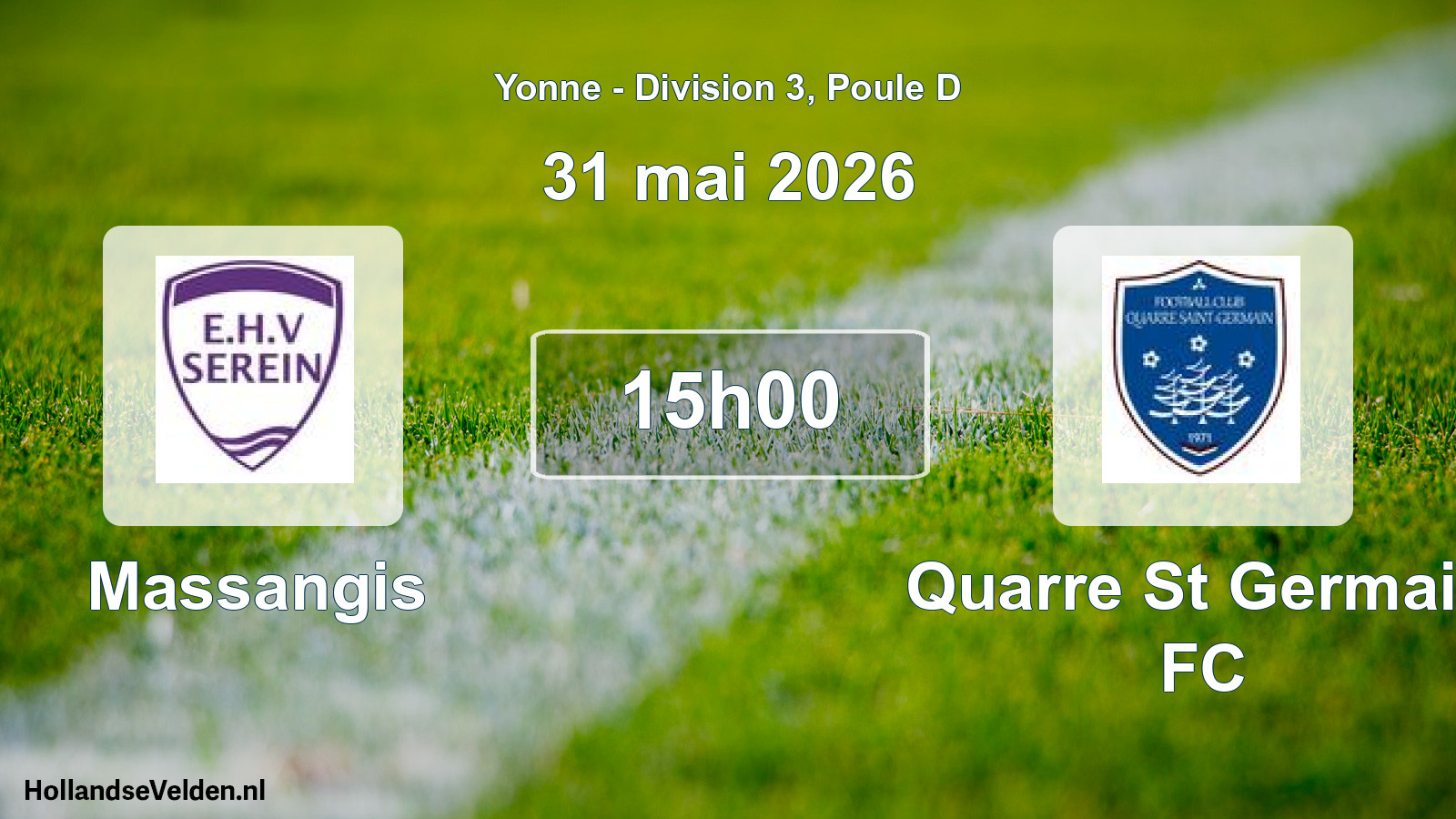 Match programmé: Massangis - Quarre St Germain FC (31 mai 2026)