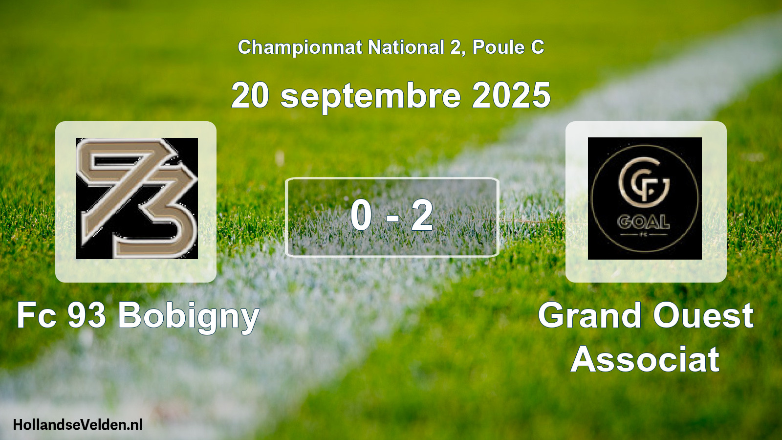 Gespeelde wedstrijd: Fc 93 Bobigny - Grand Ouest Associat 0 - 2 (20 septembre 2025)