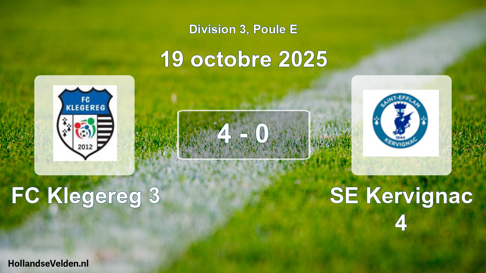 Match joué: FC Klegereg 3 - SE Kervignac 4 4 - 0 (19 octobre 2025)