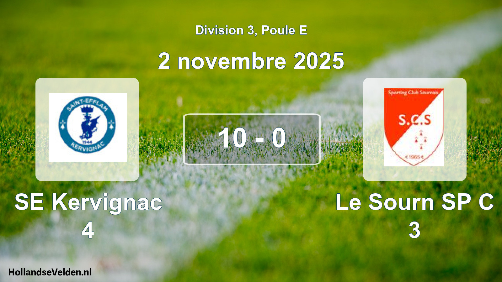 Match joué: SE Kervignac 4 - Le Sourn SP C 3 10 - 0 (2 novembre 2025)
