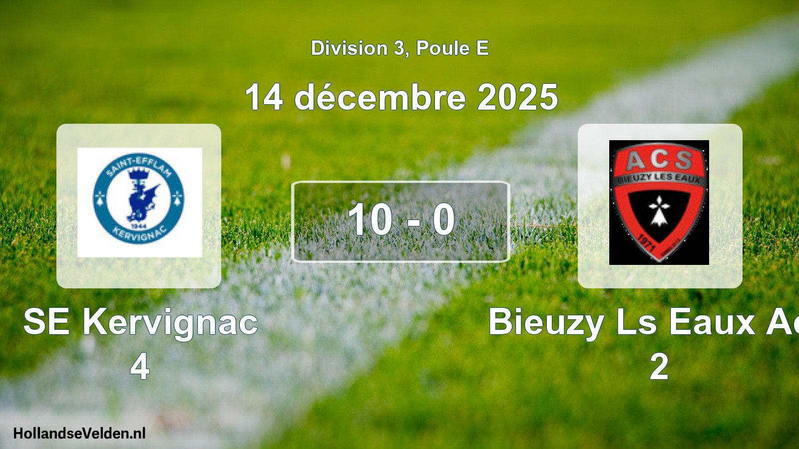 Match joué: SE Kervignac 4 - Bieuzy Ls Eaux Acs 2 10 - 0 (14 décembre 2025)