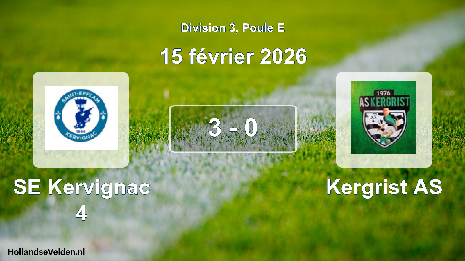 Match joué: SE Kervignac 4 - Kergrist AS 3 - 0 (15 février 2026)