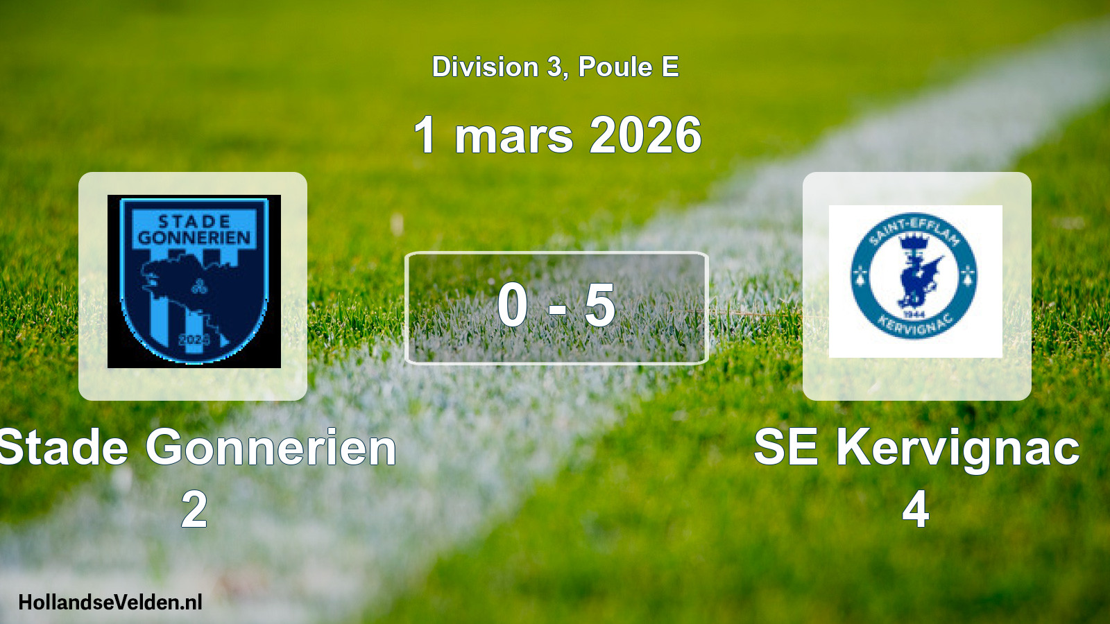 Match joué: Stade Gonnerien 2 - SE Kervignac 4 0 - 5 (1 mars 2026)