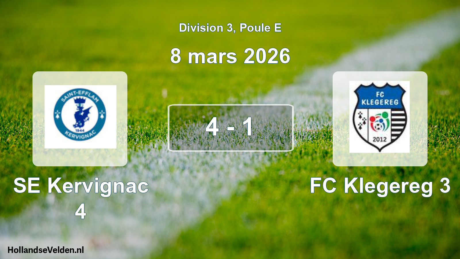 Match joué: SE Kervignac 4 - FC Klegereg 3 4 - 1 (8 mars 2026)