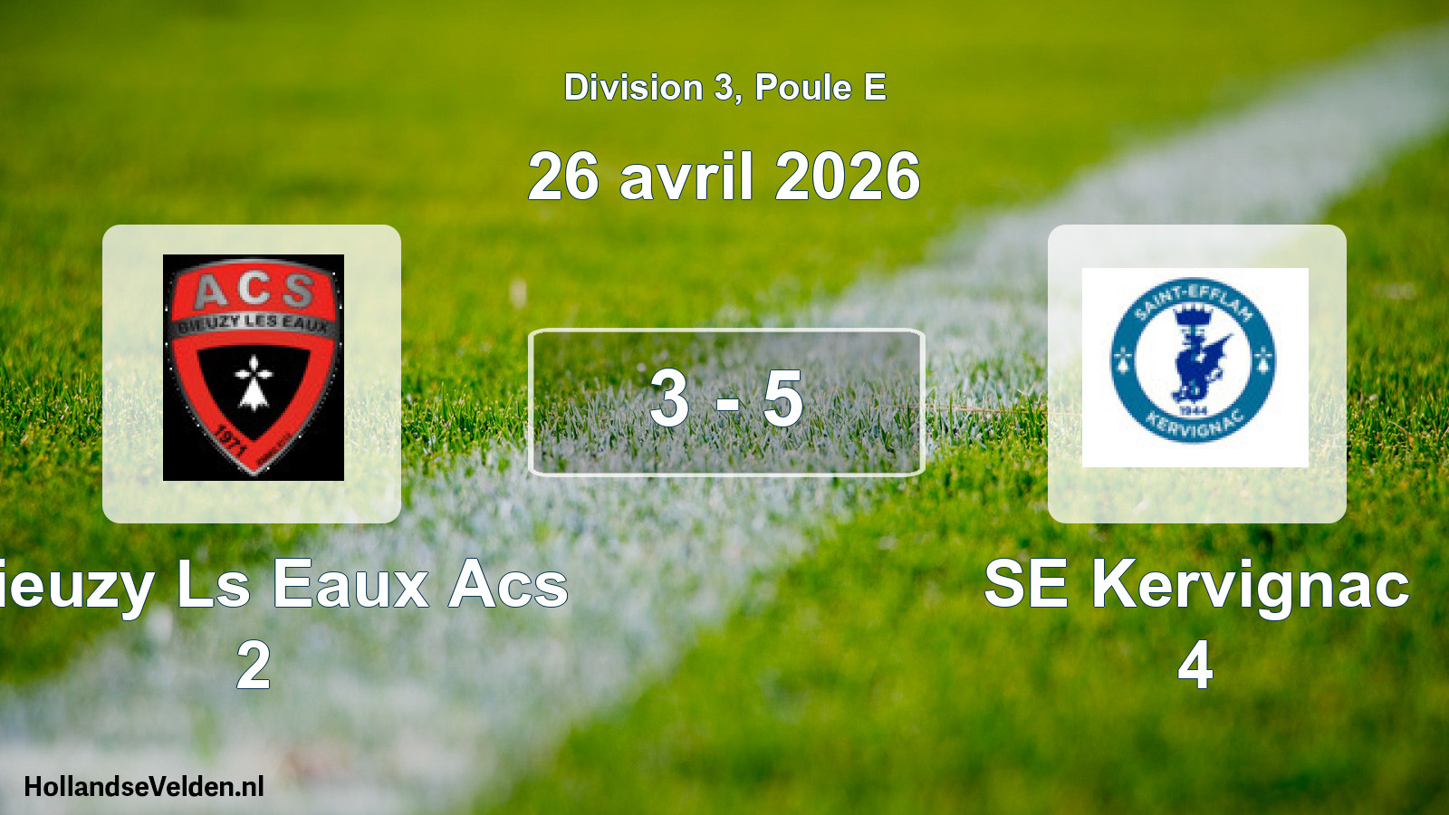 Match joué: Bieuzy Ls Eaux Acs 2 - SE Kervignac 4 3 - 5 (26 avril 2026)