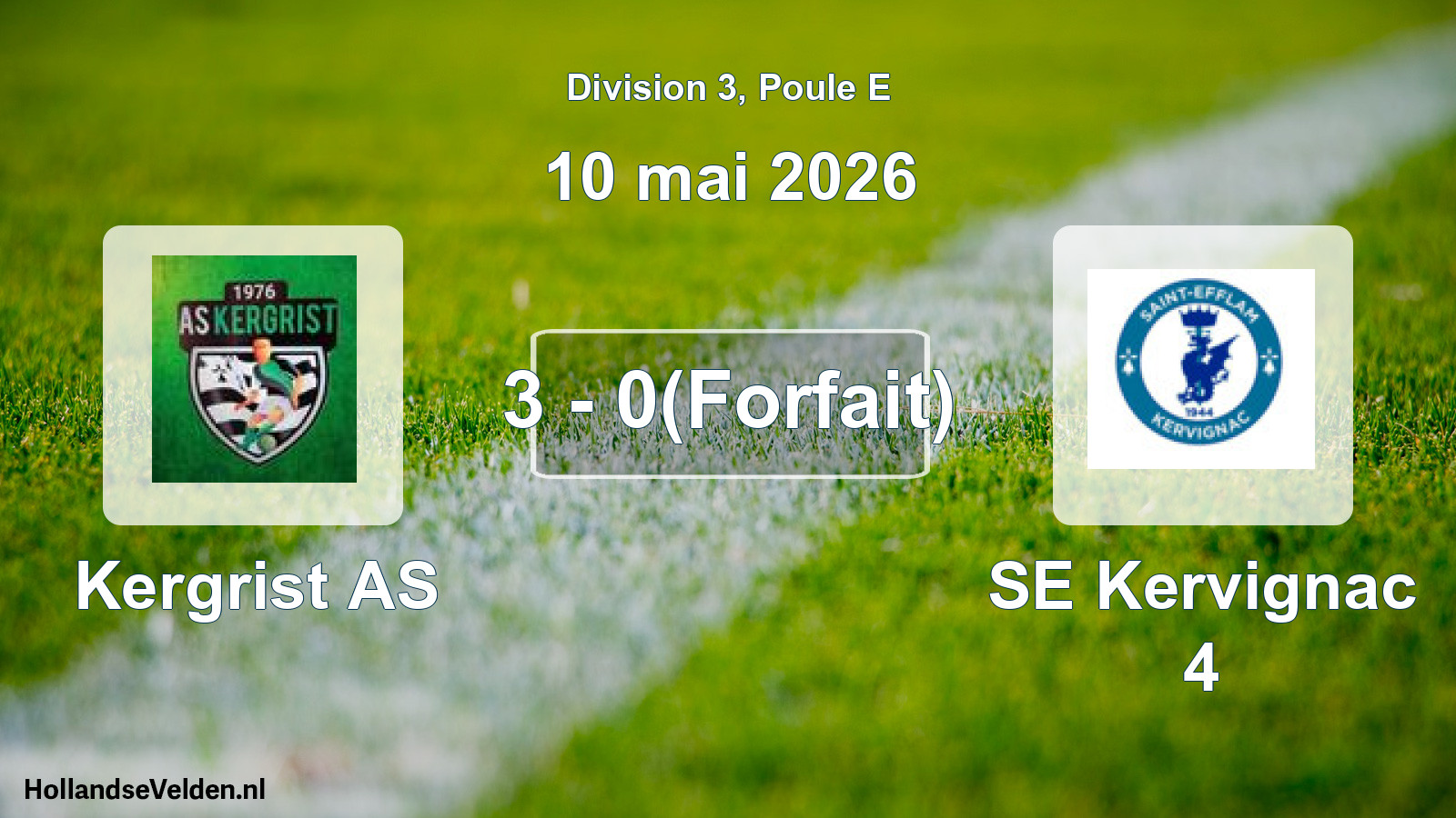 Match joué: Kergrist AS - SE Kervignac 4 3 - 0(Forfait) (10 mai 2026)