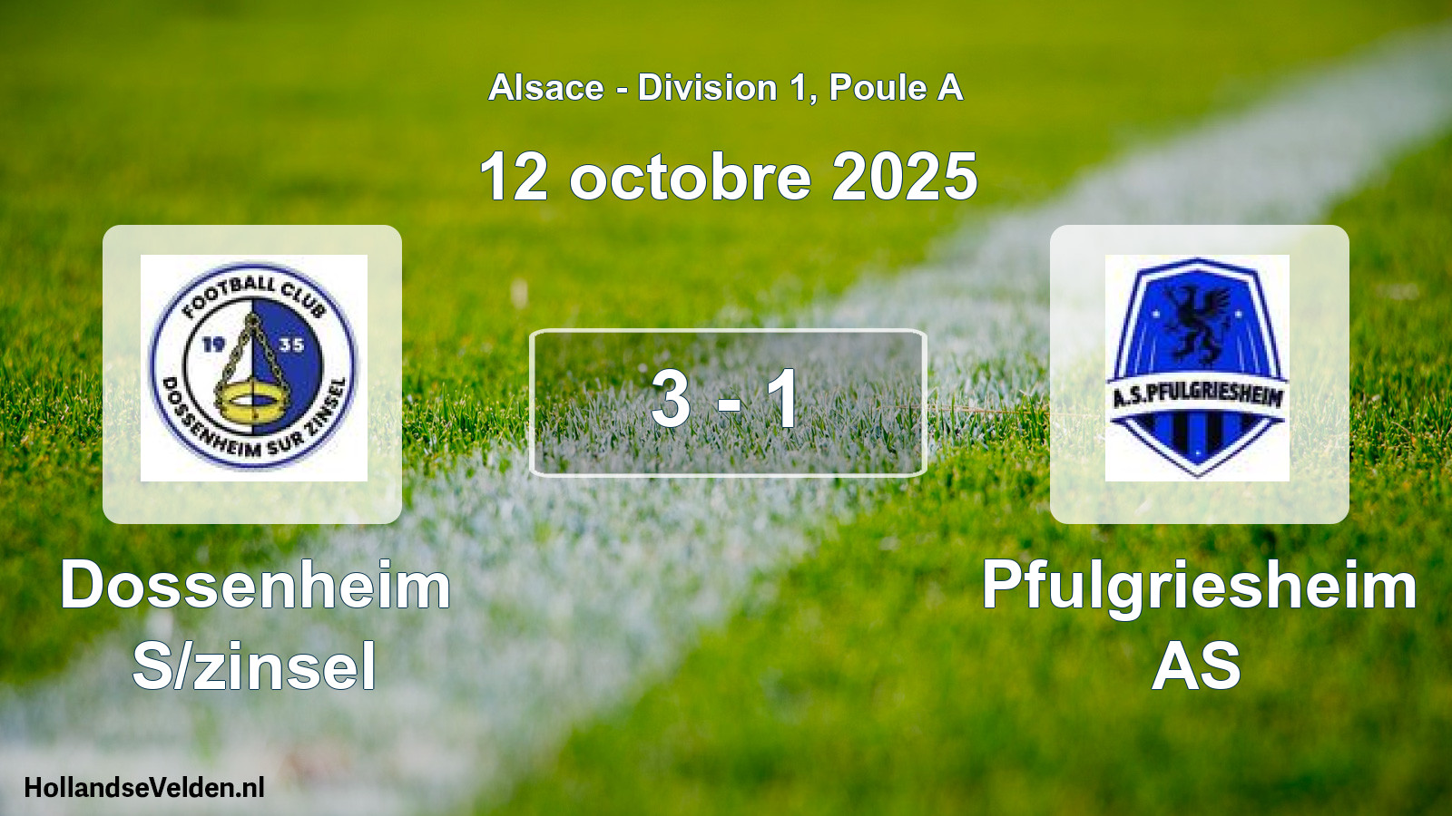 Total number of matches played: Dossenheim S/zinsel - Pfulgriesheim AS 3 - 1 (12 October 2025)