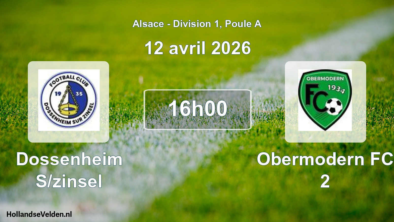 Match programmé: Dossenheim S/zinsel - Obermodern FC 2 (12 avril 2026)