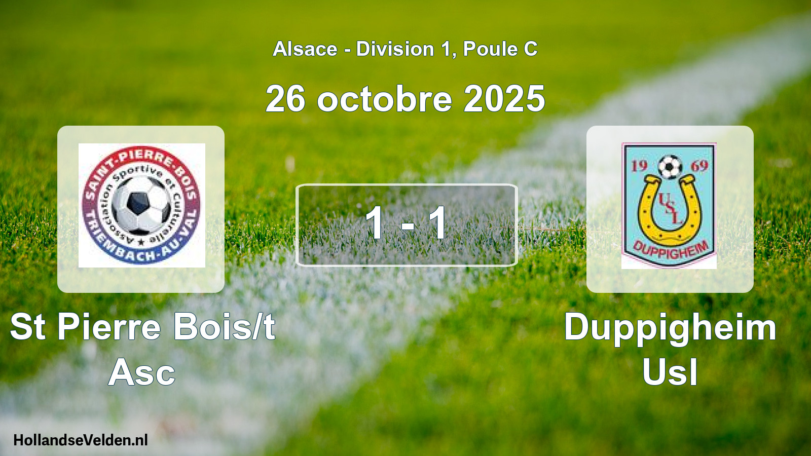 Total number of matches played: St Pierre Bois/t Asc - Duppigheim Usl 1 - 1 (26 October 2025)