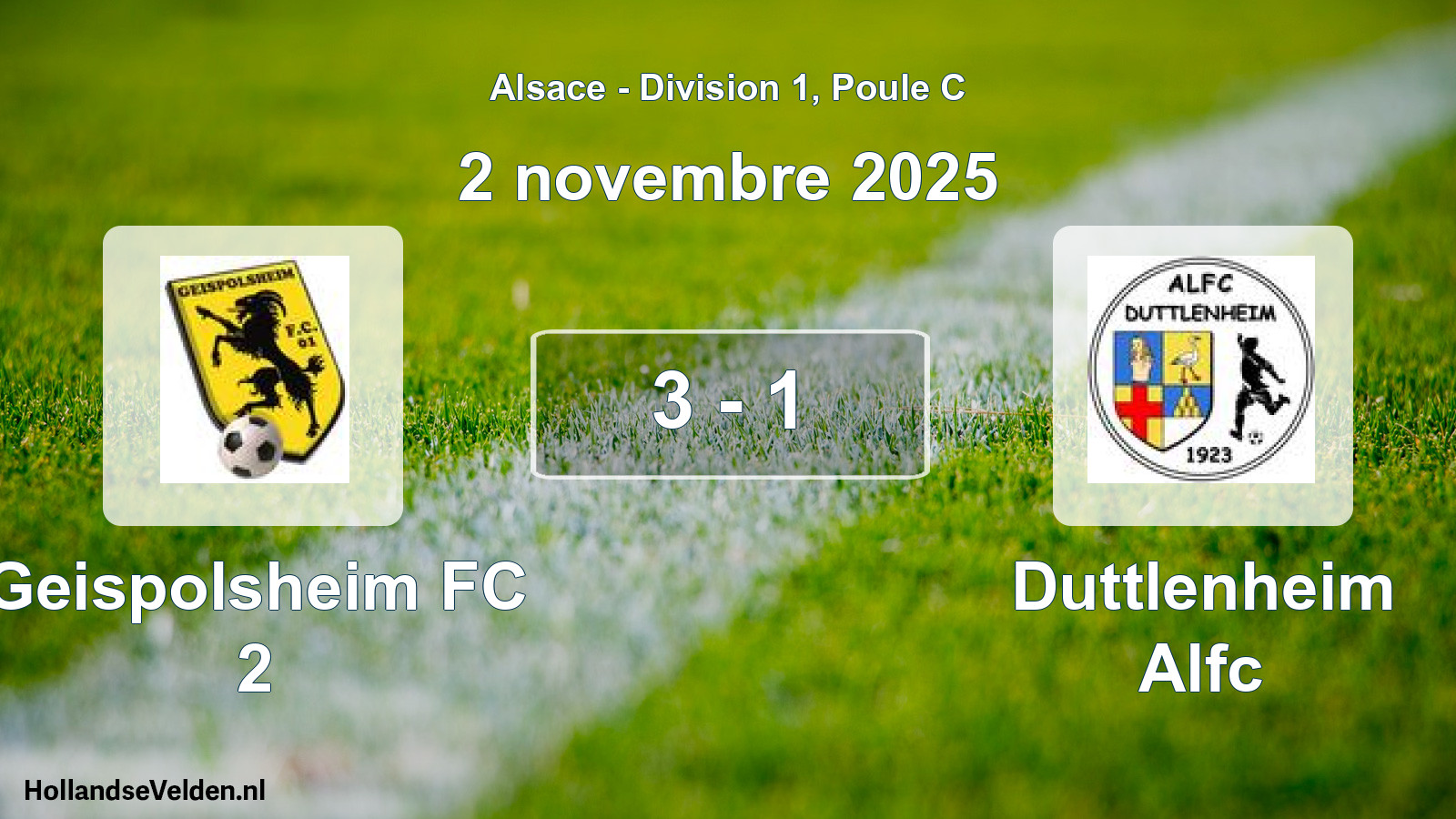 Match joué: Geispolsheim FC 2 - Duttlenheim Alfc 3 - 1 (2 novembre 2025)