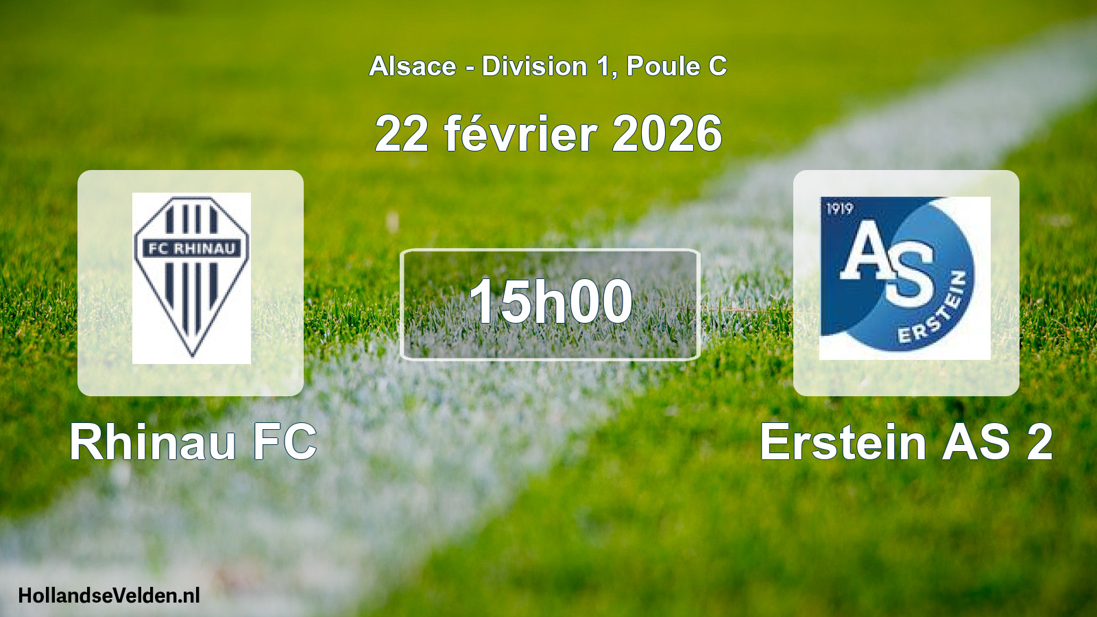 Match programmé: Rhinau FC - Erstein AS 2 (22 février 2026)