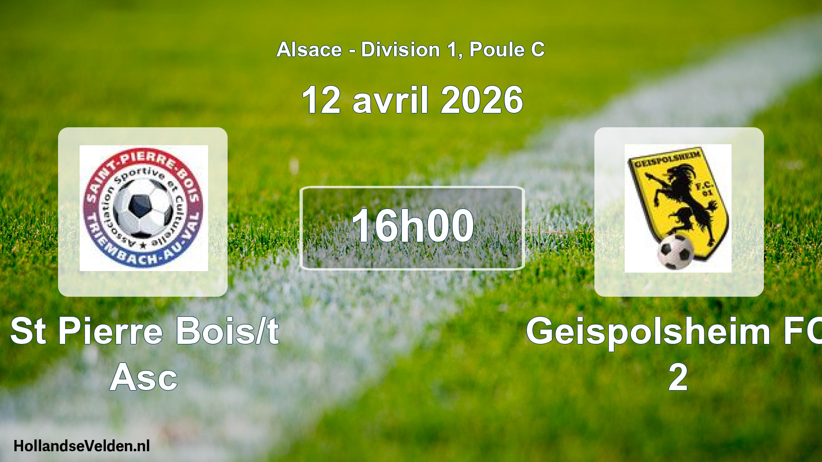 Match programmé: St Pierre Bois/t Asc - Geispolsheim FC 2 (12 avril 2026)