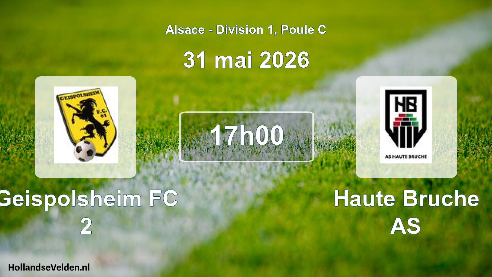 Match programmé: Geispolsheim FC 2 - Haute Bruche AS (31 mai 2026)