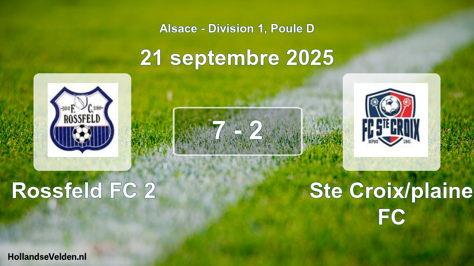 Match joué: Rossfeld FC 2 - Ste Croix/plaine FC 7 - 2 (21 septembre 2025)