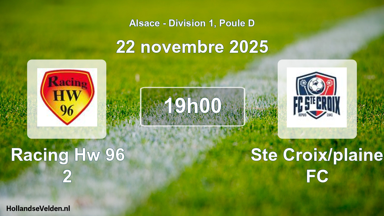 Geplande wedstrijd: Racing Hw 96 2 - Ste Croix/plaine FC (22 november 2025)