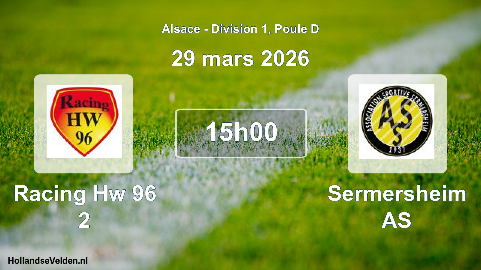 Match programmé: Racing Hw 96 2 - Sermersheim AS (29 mars 2026)