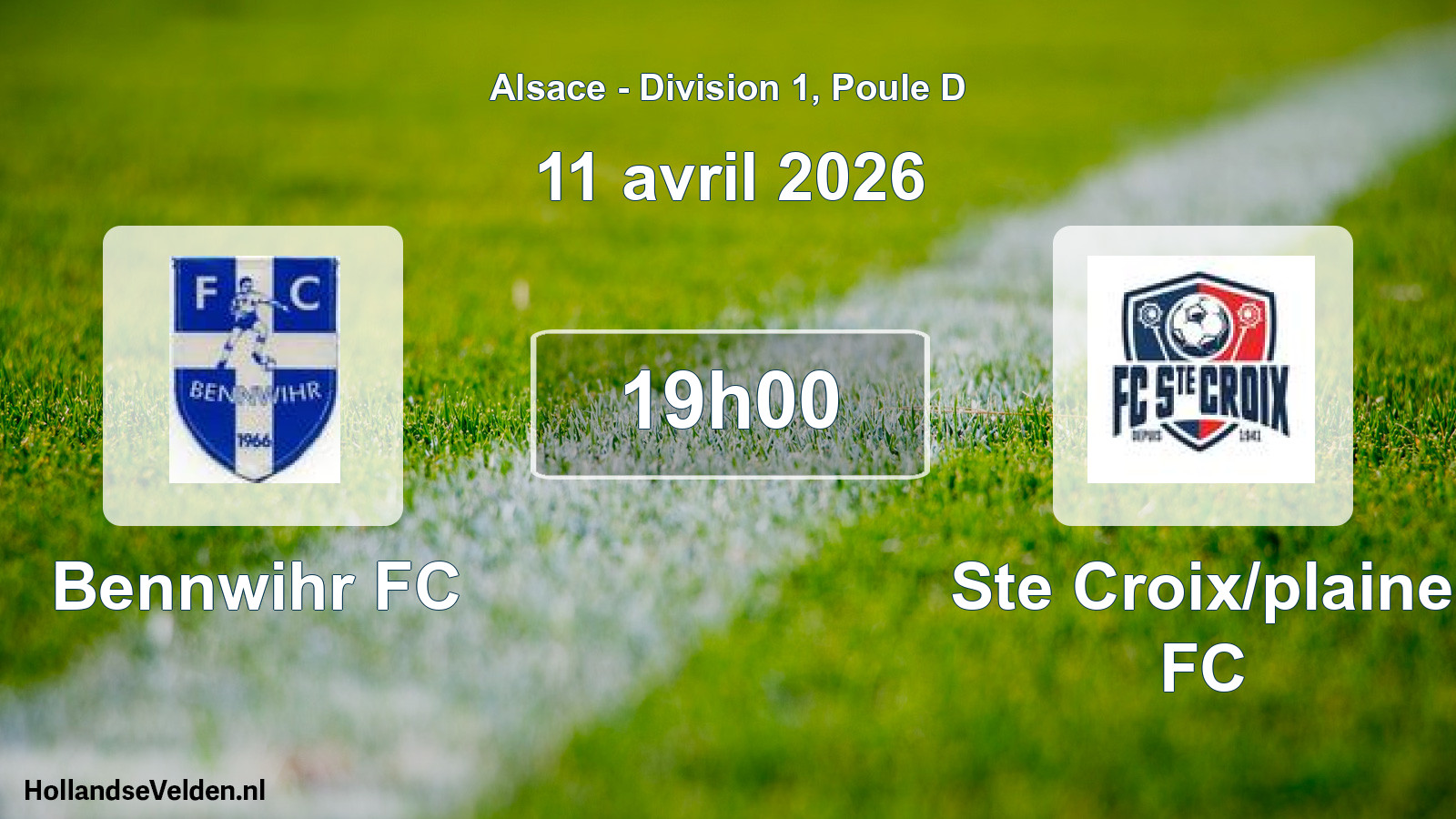 Match programmé: Bennwihr FC - Ste Croix/plaine FC (11 avril 2026)
