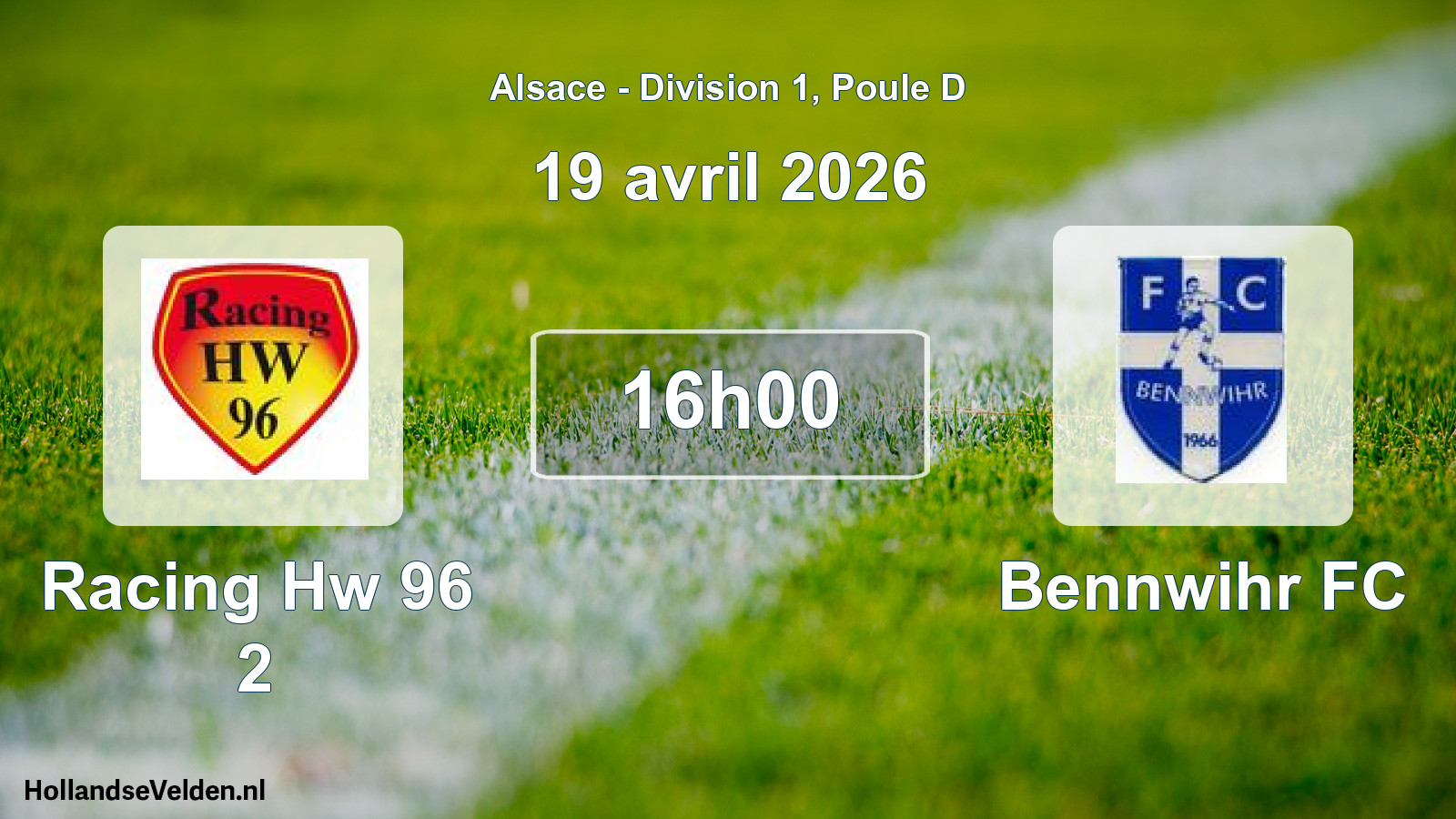 Match programmé: Racing Hw 96 2 - Bennwihr FC (19 avril 2026)