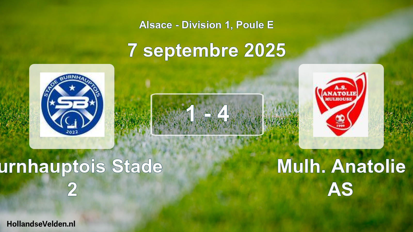 Total number of matches played: Burnhauptois Stade 2 - Mulh. Anatolie AS 1 - 4 (7 September 2025)
